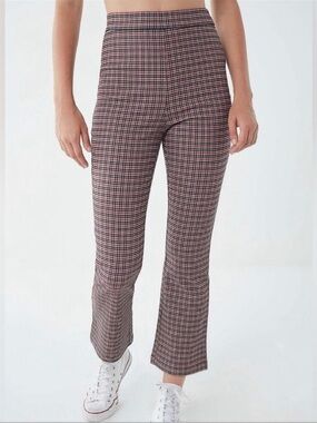 Urban Outfitters High Waist Plaid Kick Flare Lola Crop Pants Black Red US Size 2